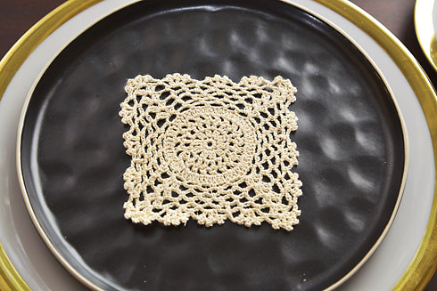 Wheat color Square Crochet Doilies. 4" Square. ( 12 pieces)